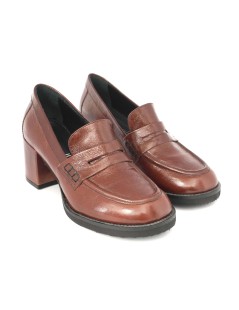 Le Gazzelle Mocassino Tacco Largo Naplak Morbido Mattone