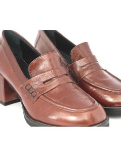 Le Gazzelle Mocassino Tacco Largo Naplak Morbido Mattone