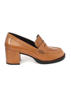 Le Gazzelle Mocassino Tacco Largo Naplak Morbido Brandy