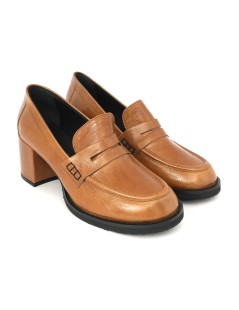 Le Gazzelle Mocassino Tacco Largo Naplak Morbido Brandy