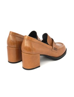 Le Gazzelle Mocassino Tacco Largo Naplak Morbido Brandy