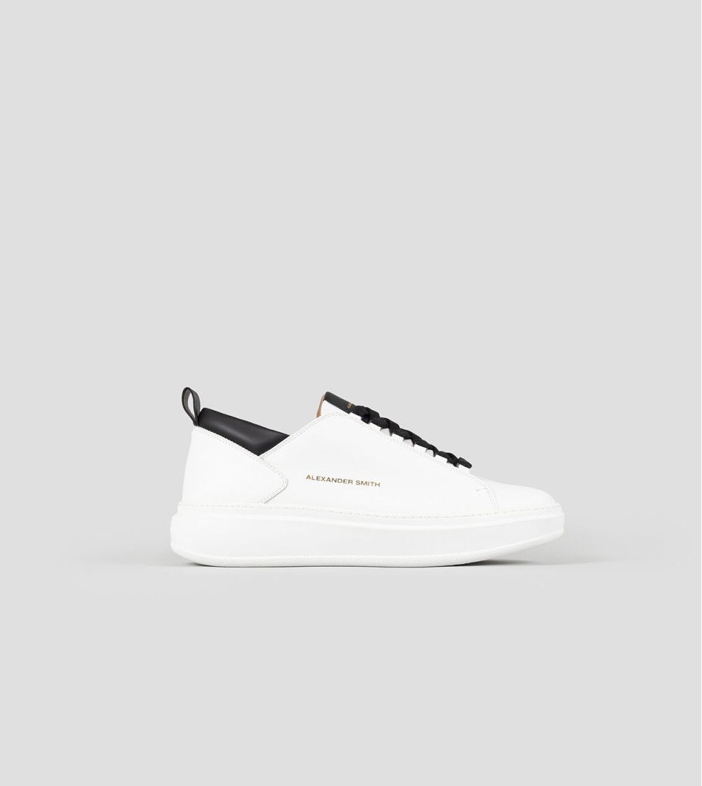 Alexander Smith Sneakers Cassetta Cuciture Fondo Medio Bianco Nero