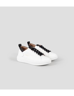 Alexander Smith Sneakers Cassetta Cuciture Fondo Medio Bianco Nero