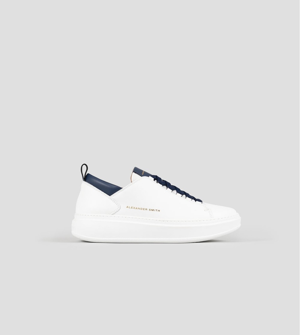 Alexander Smith Sneakers Cassetta Cuciture Fondo Medio Bianco Blu
