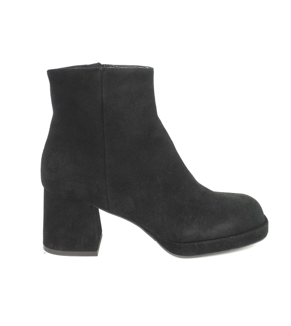 Noa Tronchetto Platform Tacco Squadrato Fasciato Camoscio Nero