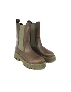 Carla De' Medici Tronchetto Kombat Elastici Pelle Verde Taupe
