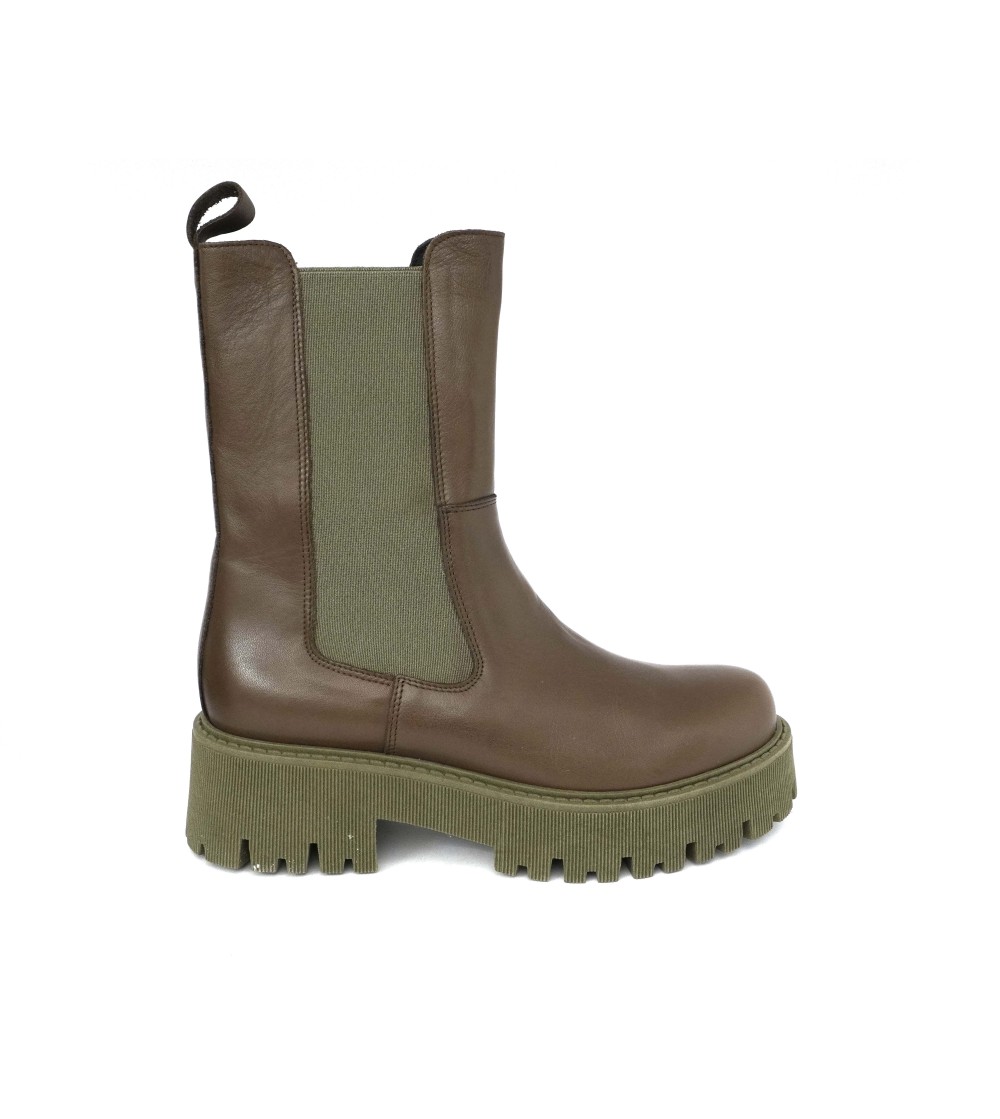 Carla De' Medici Tronchetto Kombat Elastici Pelle Verde Taupe