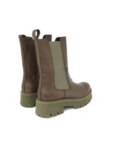 Carla De' Medici Tronchetto Kombat Elastici Pelle Verde Taupe