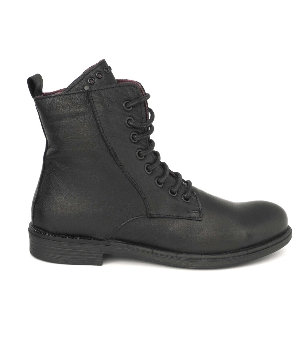 Bueno Anfibio Donna Slim Tacco Basso Cerniera Microborchie Nero