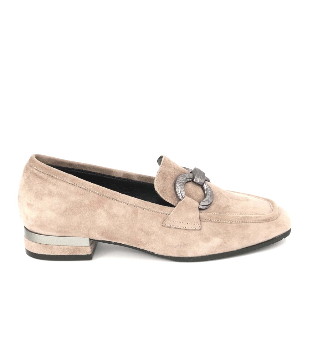 Le Gazzelle Mocassino Tacco Basso Morsetto Camoscio Rosa Grigio