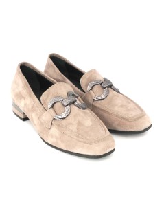Le Gazzelle Mocassino Tacco Basso Morsetto Camoscio Rosa Grigio