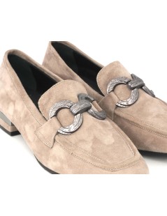 Le Gazzelle Mocassino Tacco Basso Morsetto Camoscio Rosa Grigio
