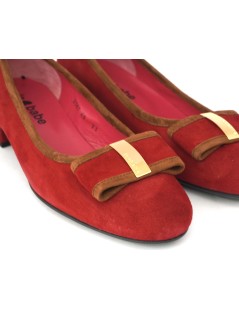 Le Babe Ballerina Tacco Medio con Fiocco Camoscio Ciliegia