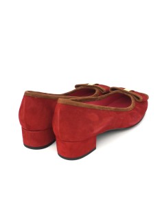 Le Babe Ballerina Tacco Medio con Fiocco Camoscio Ciliegia