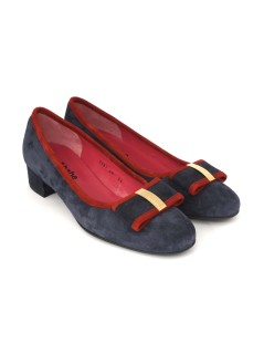 Le Babe Ballerina Tacco Medio con Fiocco Camoscio Blu Cardinale