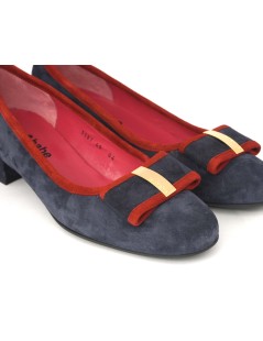 Le Babe Ballerina Tacco Medio con Fiocco Camoscio Blu Cardinale