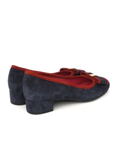 Le Babe Ballerina Tacco Medio con Fiocco Camoscio Blu Cardinale