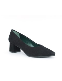 Le Gazzelle Decollette Punta Tacco Largo Camoscio Nero