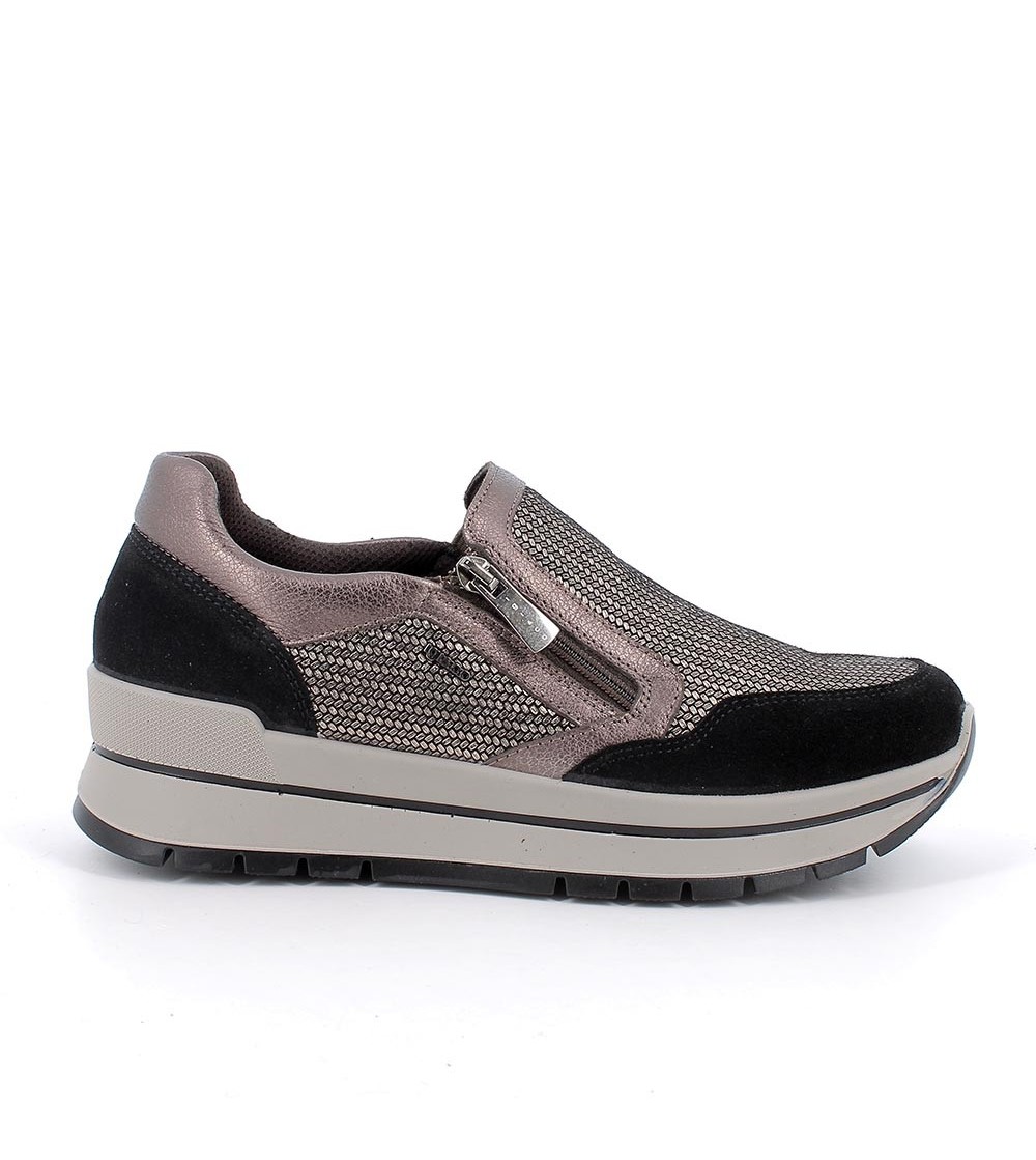 IGI &Co Sneakers Slipon Balance Zip Laterale Camoscio Multi Nero