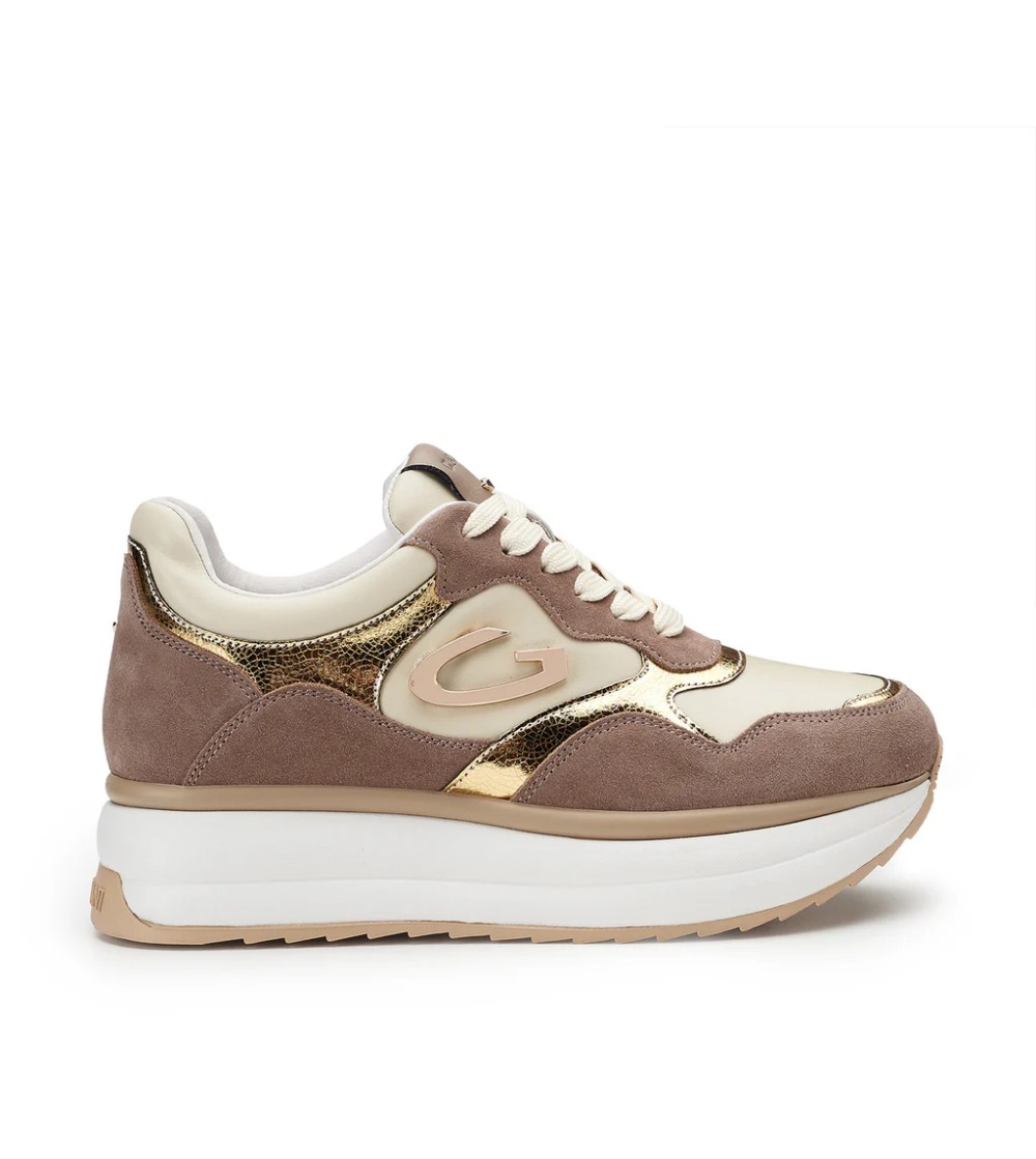 Guardiani Louise Sneakers Platform Logo Camoscio Beige