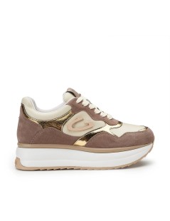 Guardiani Louise Sneakers Platform Logo Camoscio Beige