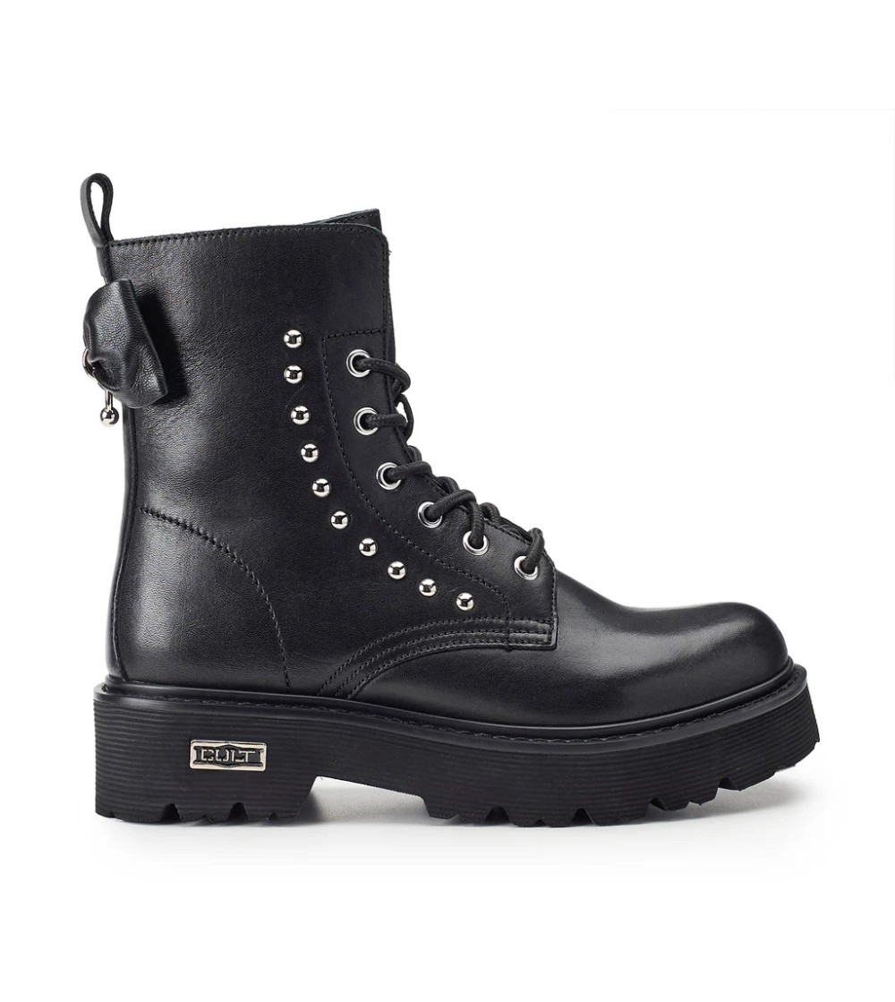 Cult Anfibio Slash Mid Borchie Fiocco Zip Laterale Pelle Nero