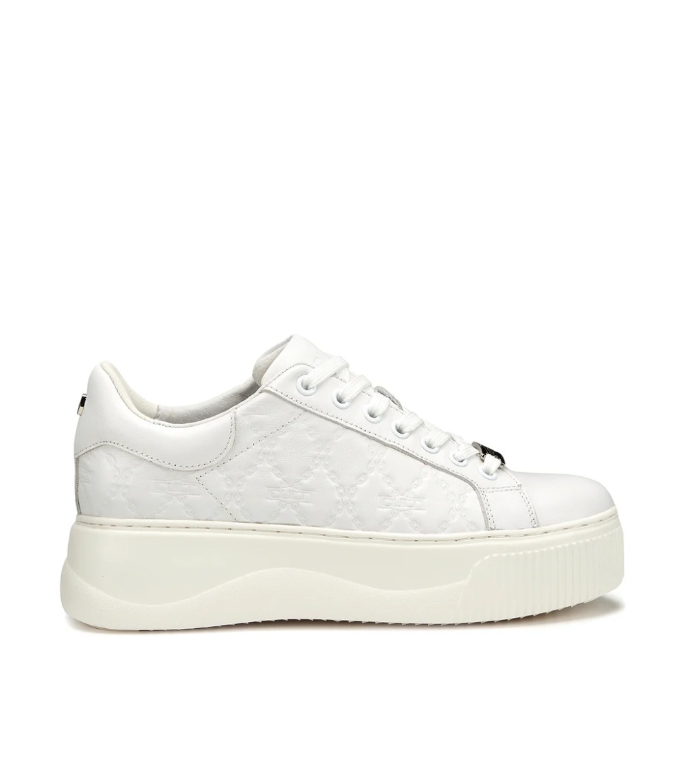 Cult Sneakers Perry Platform Alto Logato Pelle Bianco