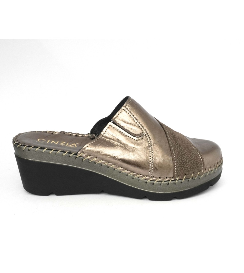 Cinzia Soft Ciabatta Zeppa Alta Tutto Pelle Cucita Canna di Fucile