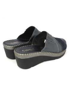 Cinzia Soft Ciabatta Zeppa Alta Tutto Pelle Cucita Blu
