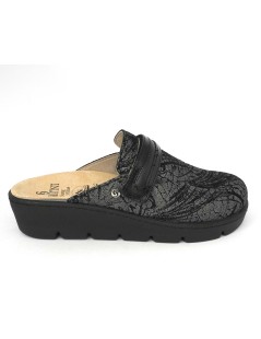 Sabatini Ciabatta Sabot Zeppa Media Velcro Laminato Nero