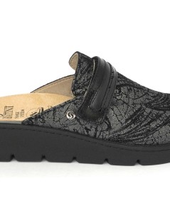 Sabatini Ciabatta Sabot Zeppa Media Velcro Laminato Nero