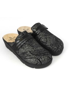 Sabatini Ciabatta Sabot Zeppa Media Velcro Laminato Nero