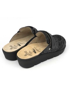 Sabatini Ciabatta Sabot Zeppa Media Velcro Laminato Nero