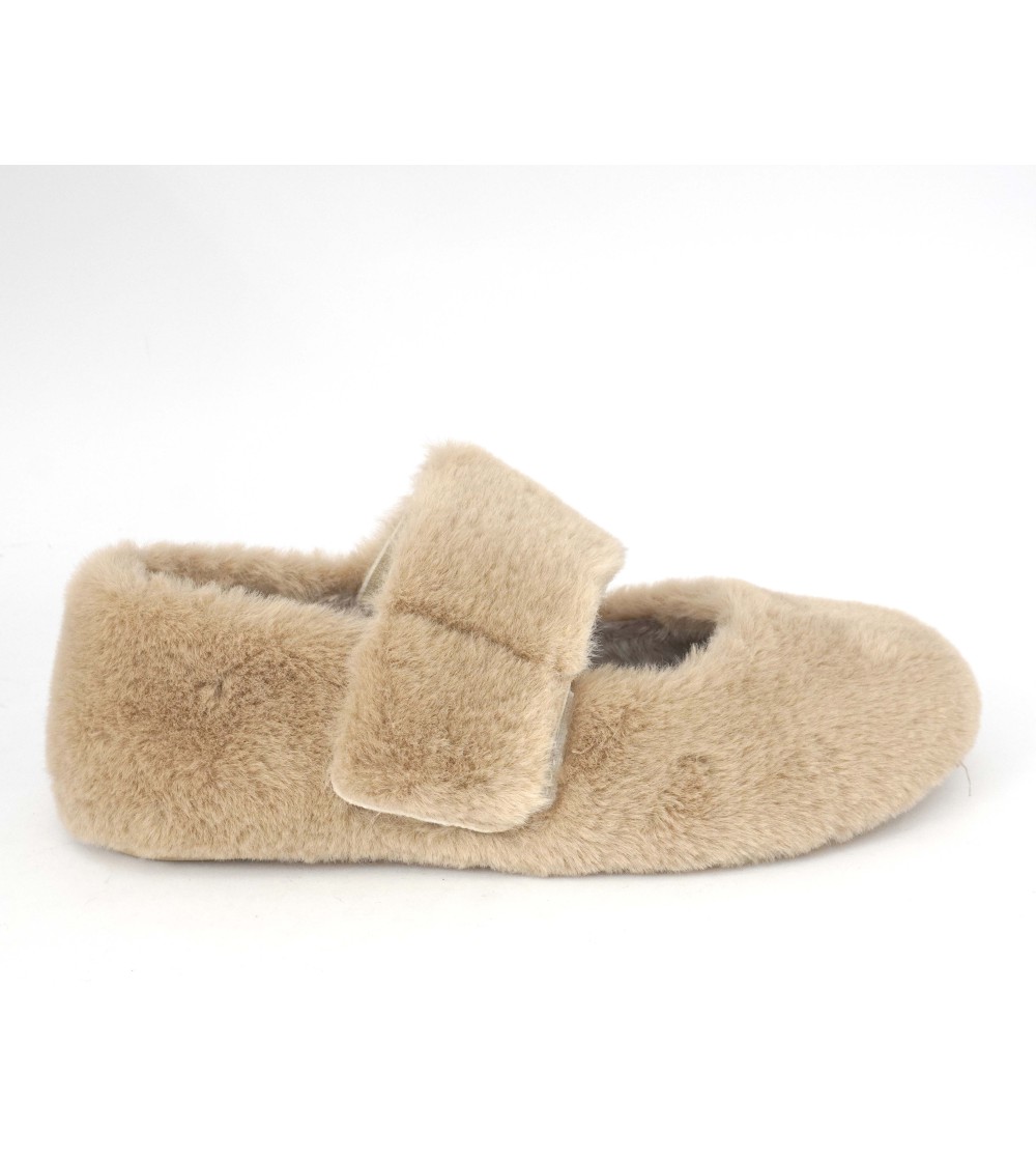 Grunland Pantofolina Peluche con Braccialetto Tessuto Cuoio