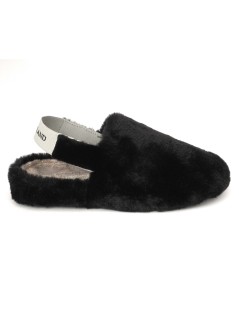 Grunland Ciabatta Peluche con Elastico Tessuto Nero