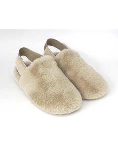 Grunland Ciabatta Peluche con Elastico Tessuto Beige