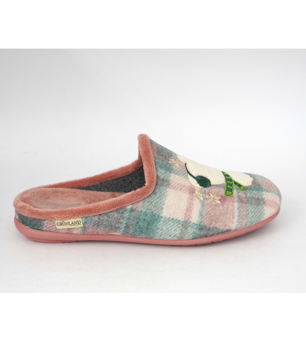 Grunland Ciabattina Media Orsetto Cuffie Tessuto Scozzese Rosa