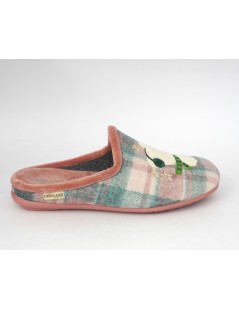Grunland Ciabattina Media Orsetto Cuffie Tessuto Scozzese Rosa