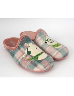 Grunland Ciabattina Media Orsetto Cuffie Tessuto Scozzese Rosa