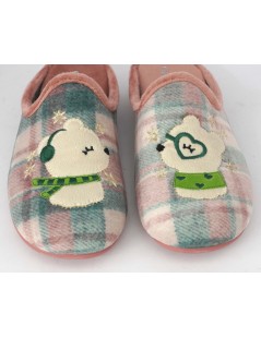 Grunland Ciabattina Media Orsetto Cuffie Tessuto Scozzese Rosa