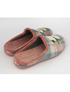 Grunland Ciabattina Media Orsetto Cuffie Tessuto Scozzese Rosa