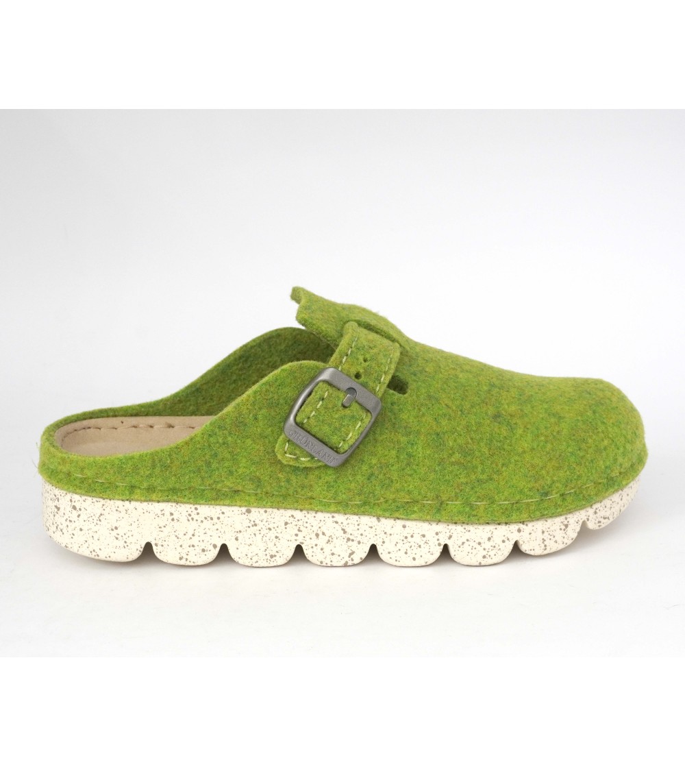 Grunland Ciabatta Vegan Zeppa Media Fibbia Feltro Verde