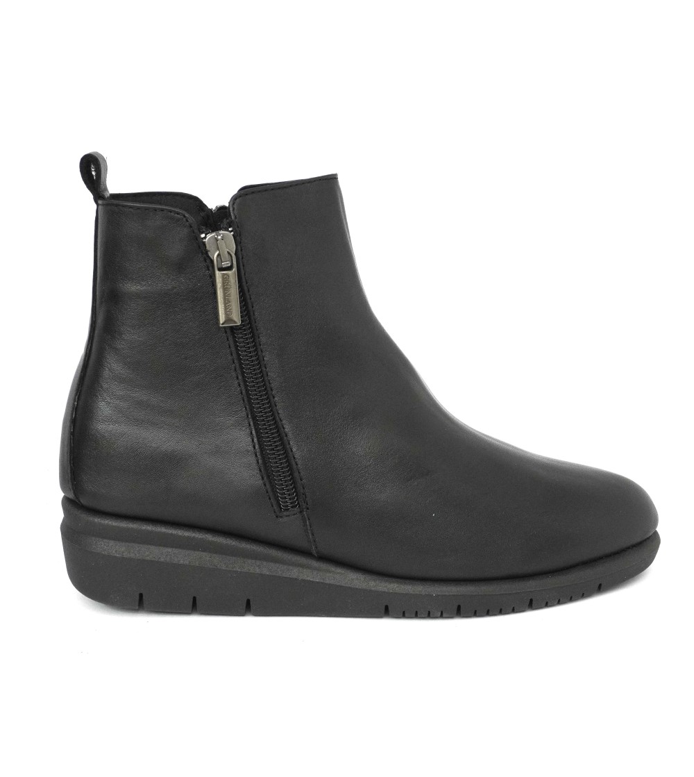 Grunland Tronchetto Comfort Zeppa 2 Zip Nappa Soft Nero