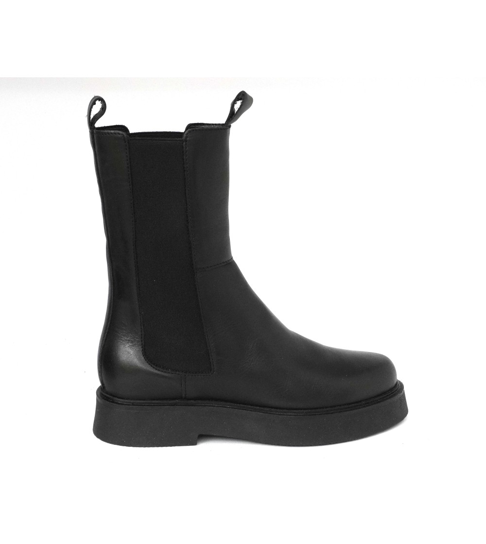 Grunland Stivale Polpaccio 2 Elastici Fondo Liscio Nappa Nero