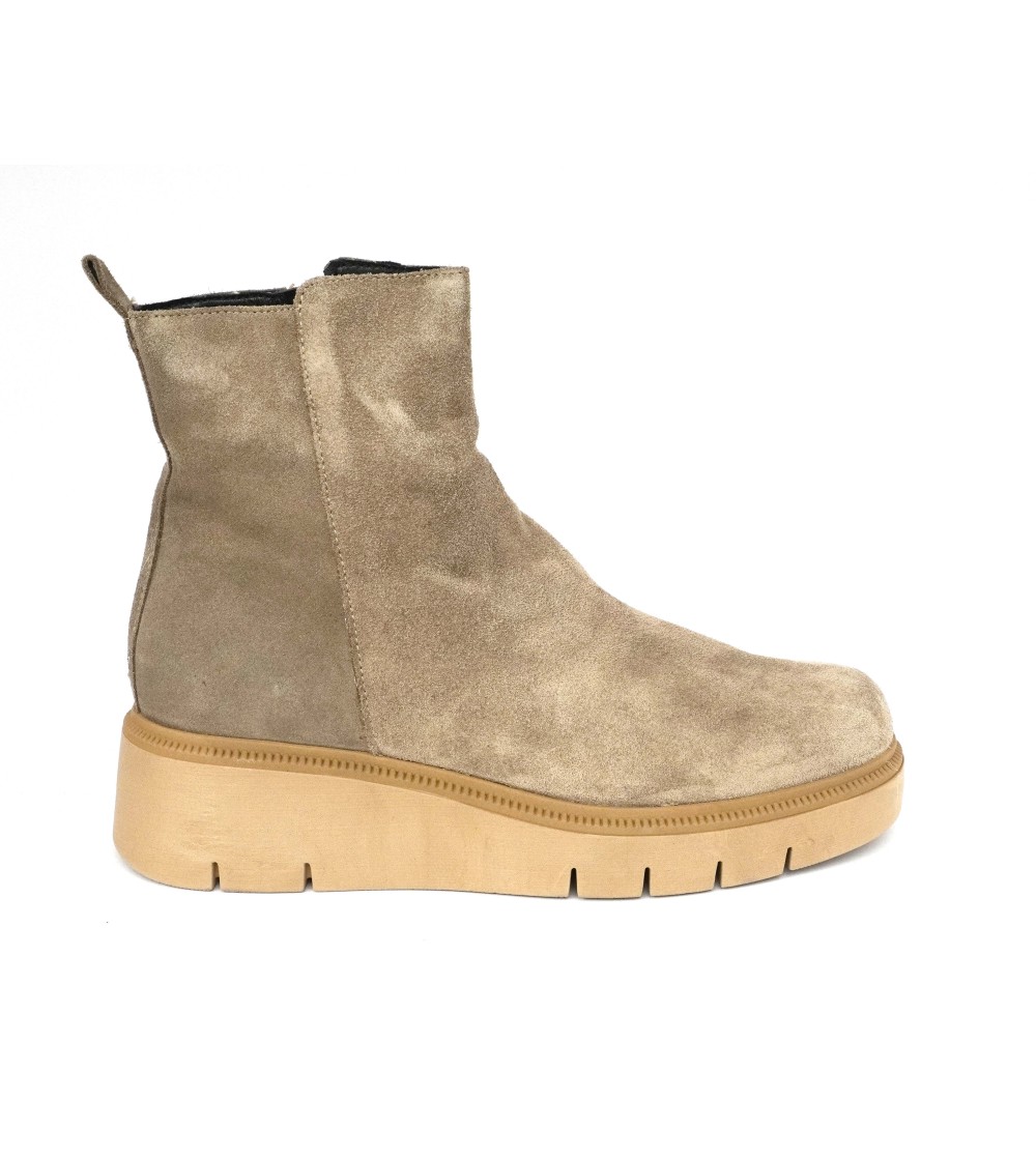 Grunland Tronchetto Polacchino Cerniera Zeppa Camoscio Tortora