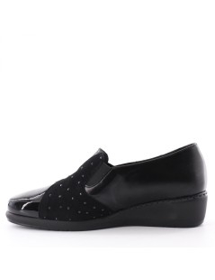 Confort Slipon Elastico Zeppa Dettagli Camoscio Strass Nero