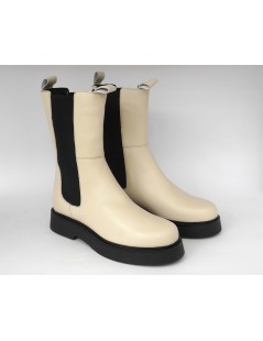 Grunland Stivale Polpaccio 2 Elastici Fondo Liscio Nappa Crema