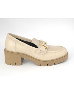 Grunland Mocassino Tacco Medio Morsetto Pelle Panna