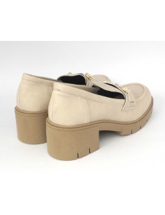 Grunland Mocassino Tacco Medio Morsetto Pelle Panna