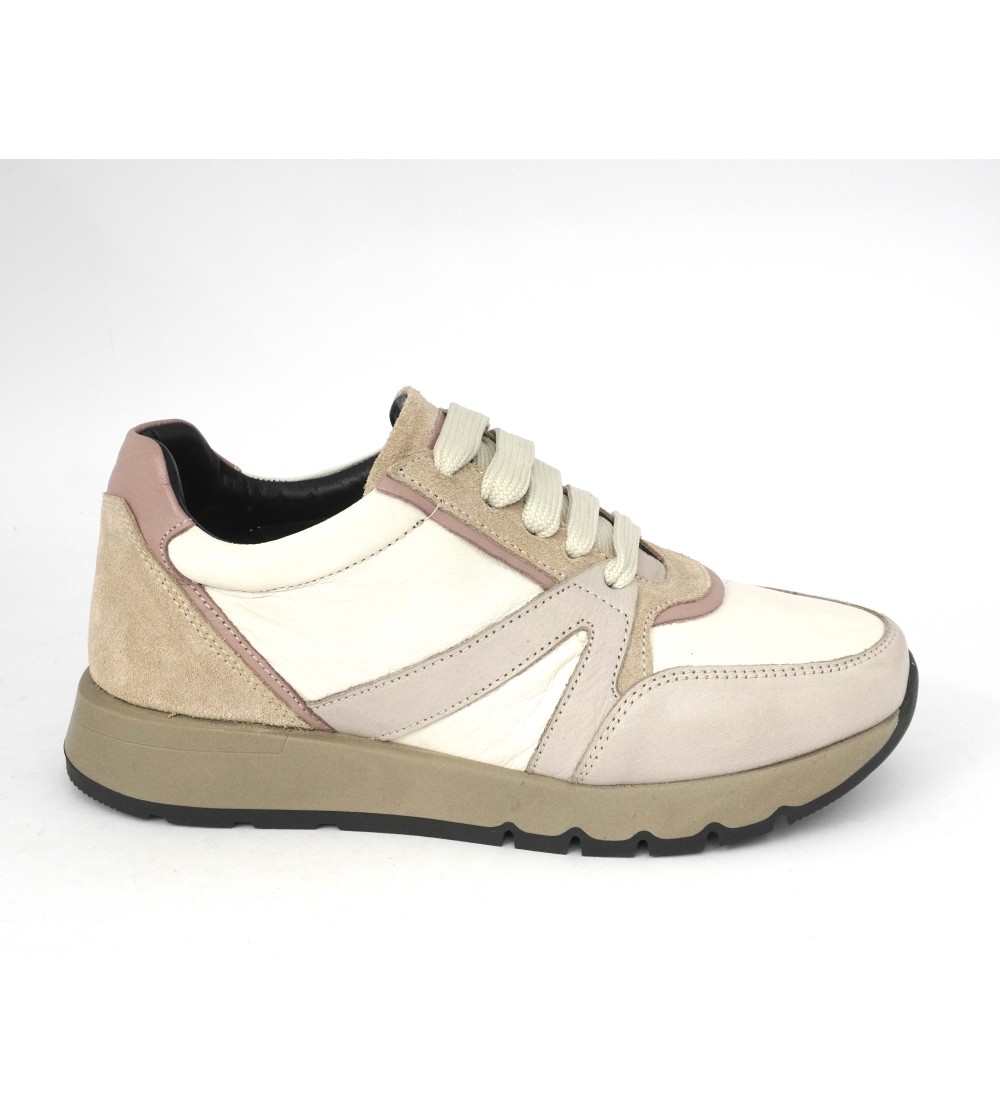 Grunland Sneakers Fondo Medio Camoscio Pelle Beige Multi